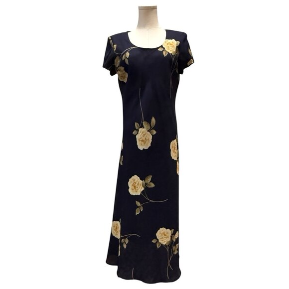 Vintage 90s Y2K Jessica Howard Short Sleeve Maxi Dress Blue Floral Womens Medium - Picture 1 of 10